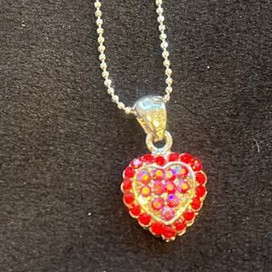 Vintage Silver-tone 24" Necklace with Pink/Red Heart Pendant